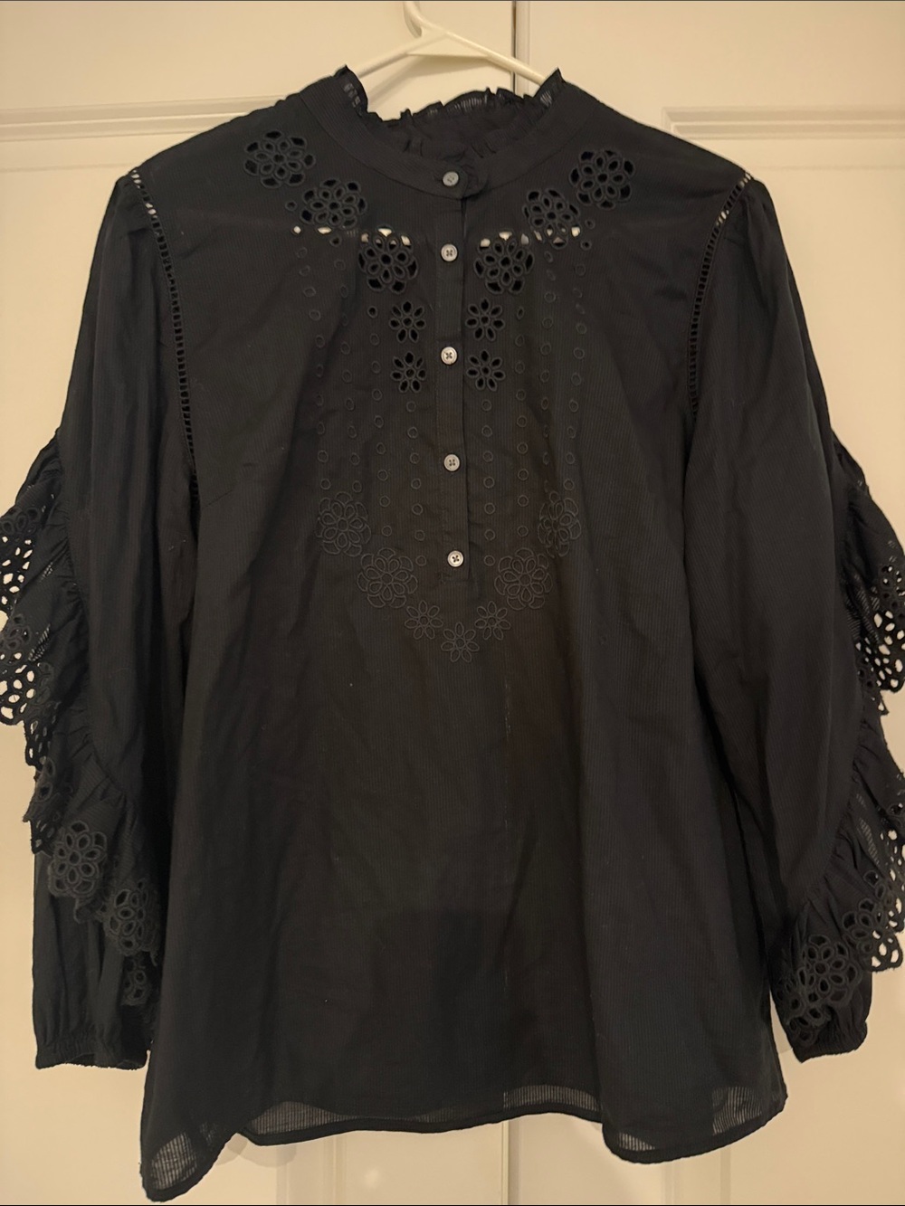 J. Crew Black Eyelet Lace Button-Front Blouse